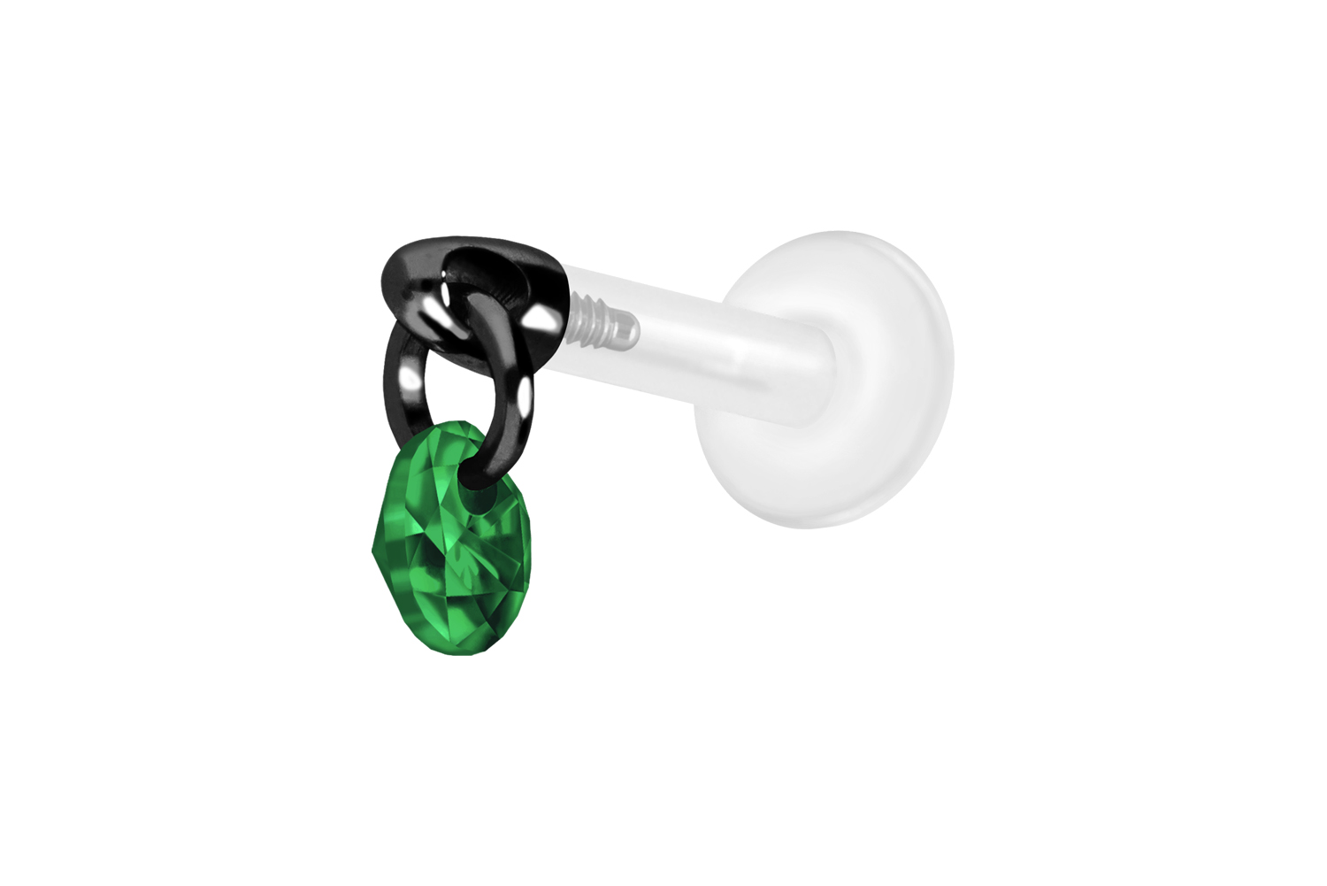 PTFE Labret Piercing mit Innengewinde + Titan-Aufsatz RUNDER KRISTALL